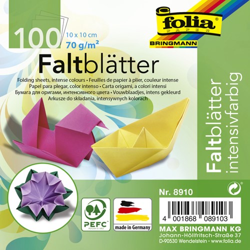 Vouwblaadjes Folia 70gr 10x10cm 100 vel assorti kleuren