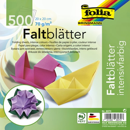 Vouwblaadjes Folia 70gr 20x20cm 500 vel assorti kleuren