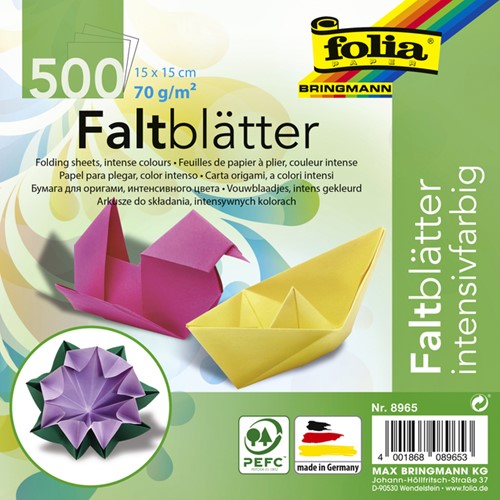 Vouwblaadjes Folia 70gr 15x15cm 500 vel assorti kleuren