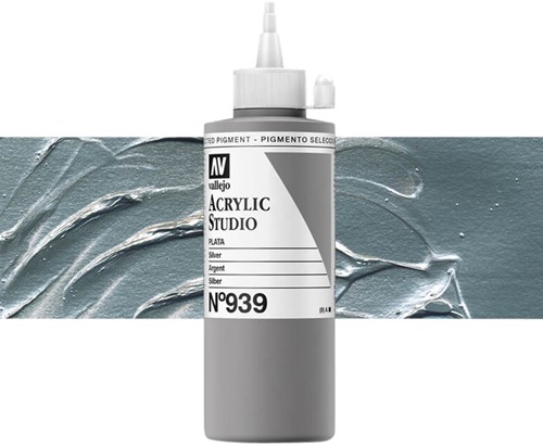 Acrylverf Acrylicos Vallejo Studio 200ml 939 zilver
