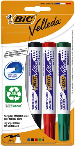 Viltstift Bic Velleda 1704 whiteboard rond large assorti blister à 4 stuks