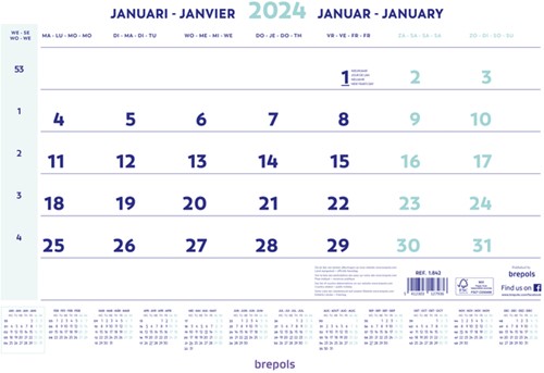 1-Maandskalender 2024 Brepols 43x31.5cm