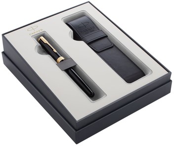 Cadeauset Parker vulpen Sonnet Black Lacquer GT M met pennenetui