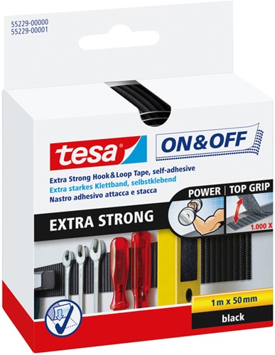 Klittenband tesa On&Off 55229 strook 50mmx1m zwart