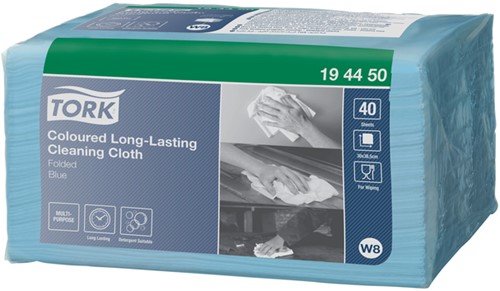 Reinigingsdoek Tork Long Lasting W8 multifunctioneel gevouwen blauw 194450
