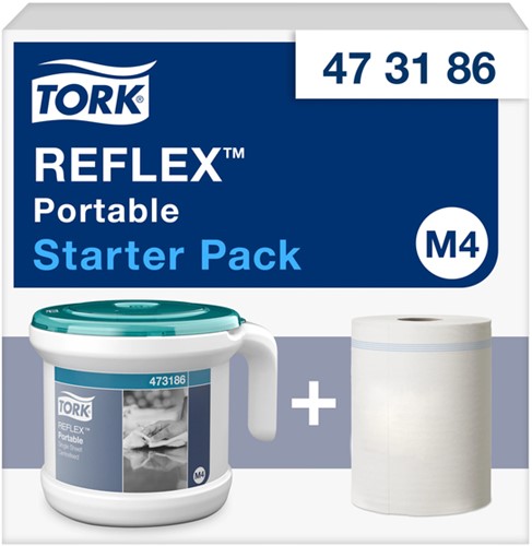 Startpakket Tork Reflex™ M4 draagbare dispenser wit/turquoise 473186