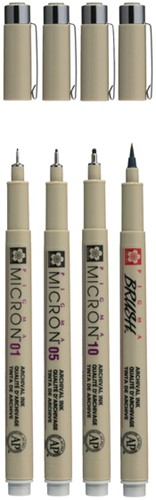 Fineliner Sakura Pigma Micron lichtgrijs set 4 maten-2