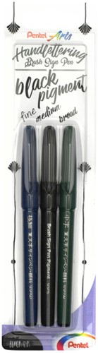 Brushstift Pentel XSESP15 Pigment blister à 3 stuks zwart