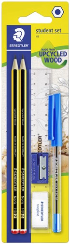 Potlood Staedtler Noris HB blister à 2 stuks met balpen, gum, slijper en liniaal
