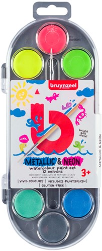 Waterverf Bruynzeel inclusief penseel set á 12 metallic- en neonkleuren