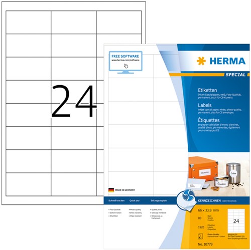 Etiket HERMA 10779 66x33.8mm wit 1920stuks