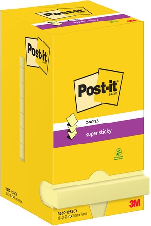 Memoblok 3M Post-it Z-Note S330 Super Sticky 76x76mm geel