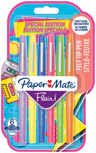 Fineliner Paper Mate Flair retro assorti 1.0mm blister à 6 stuks