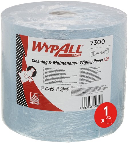 Poetsrol WypAll L20  2-laags 23,5x190m 500vel blauw 7300