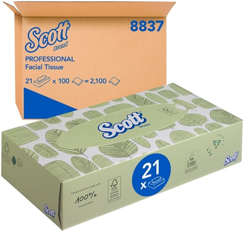 Facial tissues Scott 2-laags standaard 21x100st wit 8837