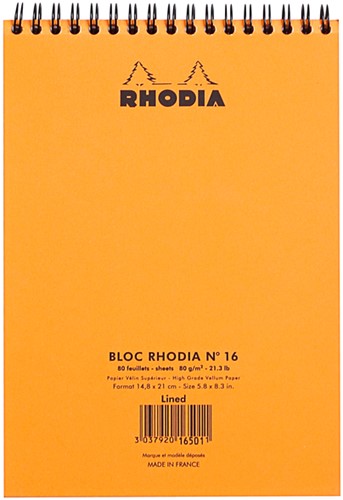 Schrijfblok Rhodia A5 lijn 80 vel 80gr spiraal oranje-3