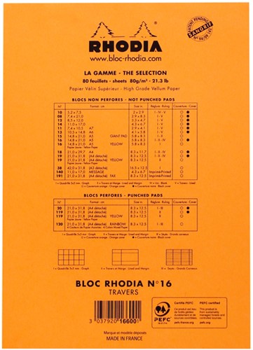 Schrijfblok Rhodia A5 lijn met kantlijn 80 vel 80gr oranje-3