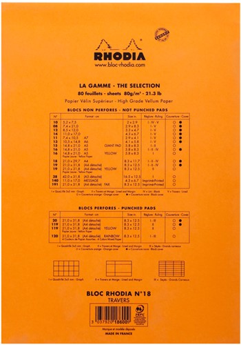 Schrijfblok Rhodia A4 lijn met kantlijn 80 vel 80gr oranje-3