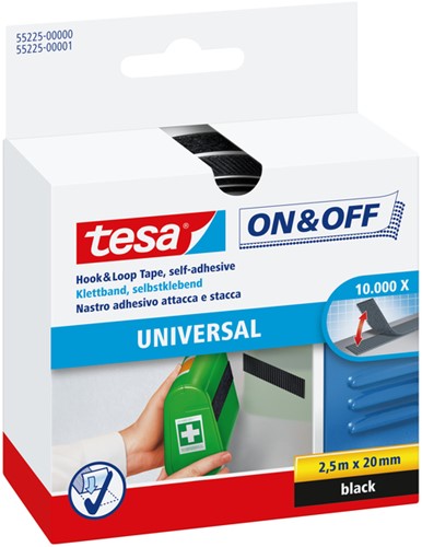 Klittenband Tesa On&Off 55225 20mmx2,5m zwart