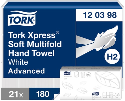 Handdoek Tork Xpress® H2 Multifold advanced 2-laags 21x180st wit 120398