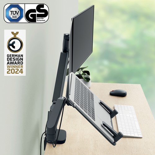 Monitor- en laptoparm Leitz Ergo ruimtebesparend dubbel donkergrijs-6