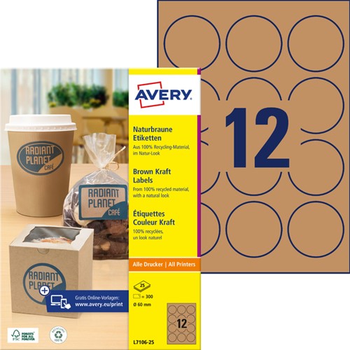 Etiket Avery L7106-25 60mm kraft 300st-2
