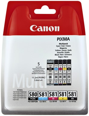 Inktcartridge Canon PGI-580 + CLI-581 2x zwart + 3 kleuren