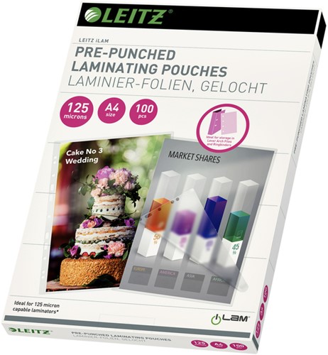 Lamineerhoes Leitz iLAM A4 met perforatieband 2x125micron EVA 100stuks