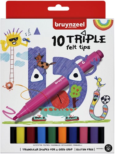Viltstift Bruynzeel Kids Triple blister à 10 stuks assorti