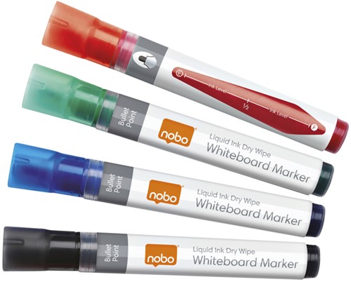 Viltstift Nobo whiteboard Liquid ink rond assorti 3mm 4st