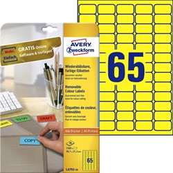 Etiket Avery ZweckformL4793-20 38.1x21.2mm geel 1300stuks