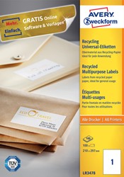 Etiket Avery Zweckform LR3478 210x297mm A4 recycled wit 100stuks