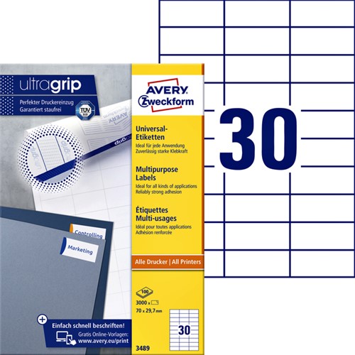 Etiket Avery Zweckform 3489 70x29.7mm wit 3000stuks