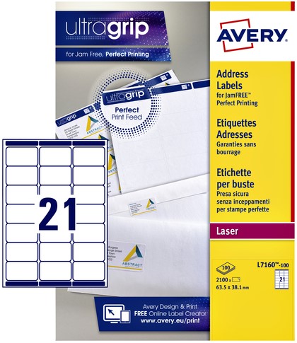 Etiket Avery L7160-100 63.5x38.1mm wit 2100stuks