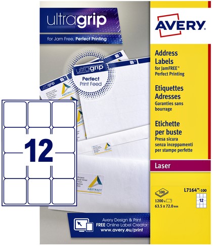 Etiket Avery L7164-100 63.5x72mm wit 1200stuks
