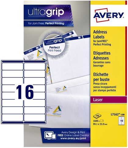 Etiket Avery L7162-100 99.1x33.9mm wit 1600stuks