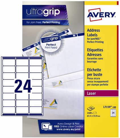 Etiket Avery L7159-100 63.5x33.9mm wit 2400stuks