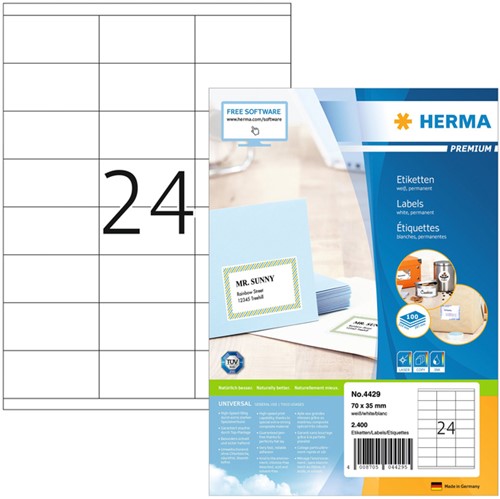 Etiket HERMA 4429 70x35mm premium wit 2400stuks