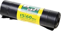 Vuilniszak Komo 60 liter met trekband rol à15 stuks zwart