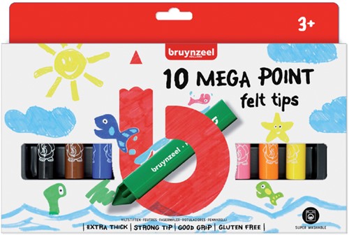 Viltstift Bruynzeel Kids mega point blister à 10 stuks assorti