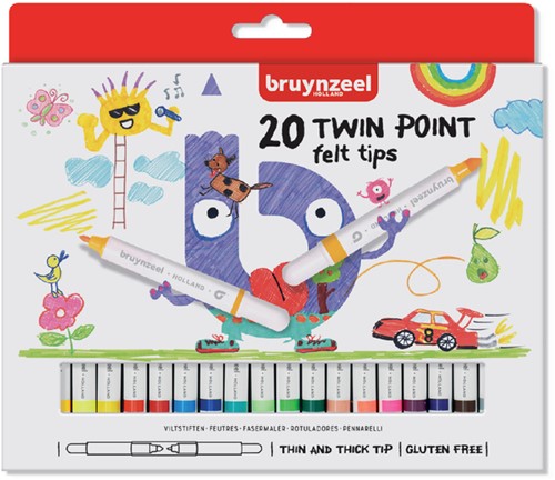 Viltstift Bruynzeel Kids Twin Points blister à 20 stuks assorti