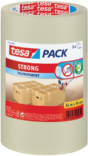 Verpakkingstape Tesa 50mmx66m transparant PP 3rol