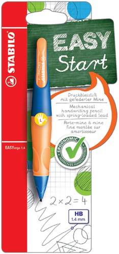 Vulpotlood STABILO Easyergo 1.4mm HB linkshandig ultramarine/neon oranje blister à 1 stuk