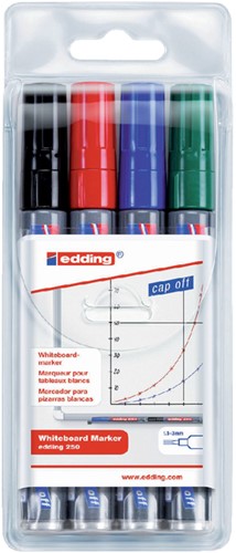 Viltstift edding 250 whiteboard rond 1.5-3mm assorti etui à 4 stuks