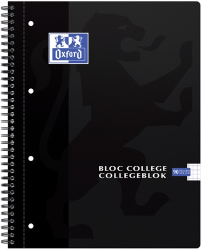 Collegeblok Oxford A4+ 4-gaats ruit 5mm 90vel  zwart