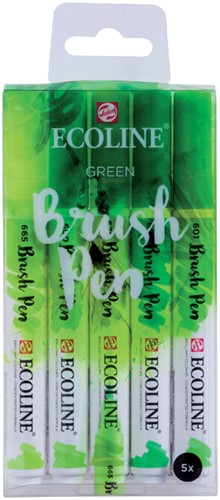 Brushpen Talens Ecoline set-groen blister à 5 stuks ass