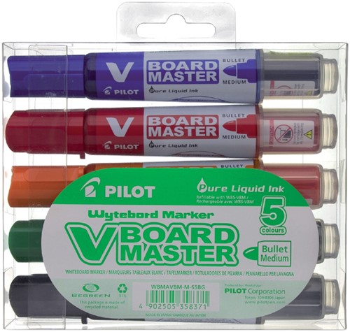 Viltstift PILOT Begreen whiteboard rond assorti 2.3mm 5stuks